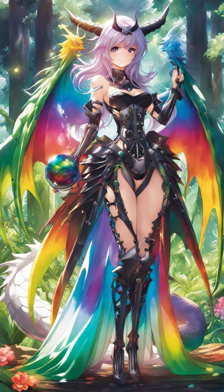 Beautiful Dragon Girl with Metal Skeleton and Slime Body