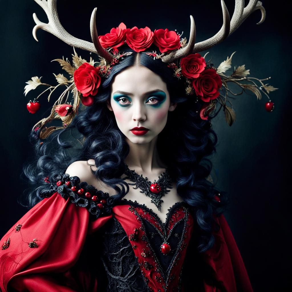 Black Sakura Tree with Japanese Temples, Tim Burton Style