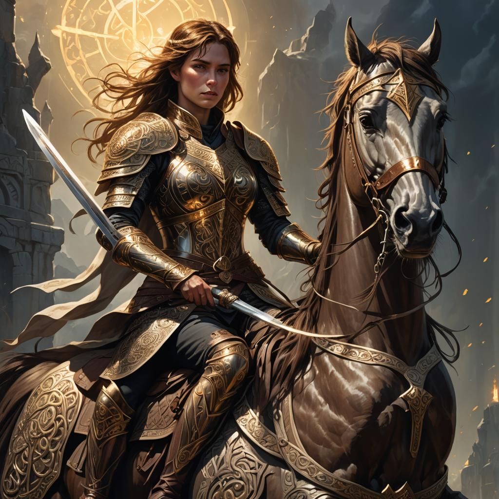 Warrior Goddess on Horseback in Radiant Sunlight