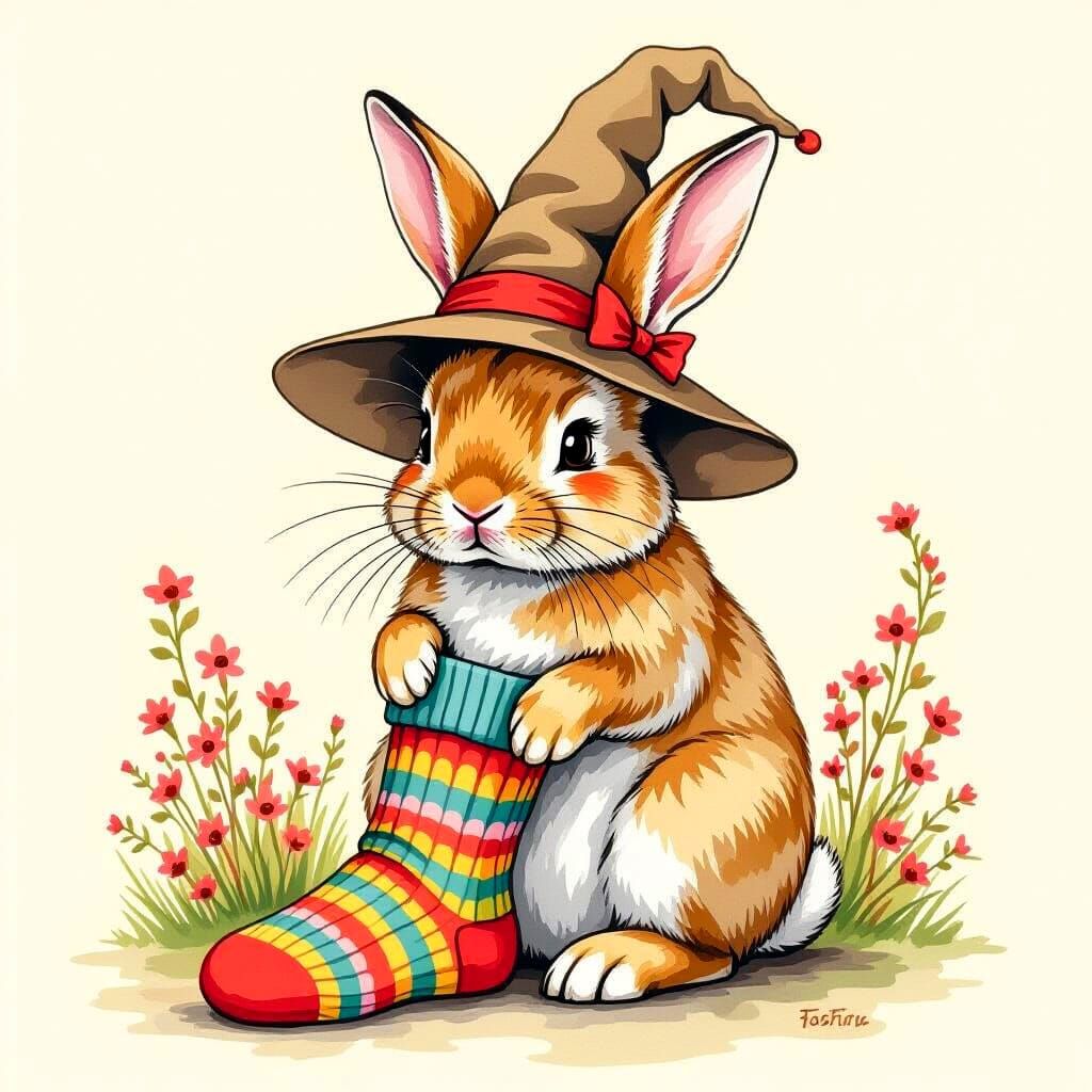 Rabbit in Socks, Whimsical Children's Illustration