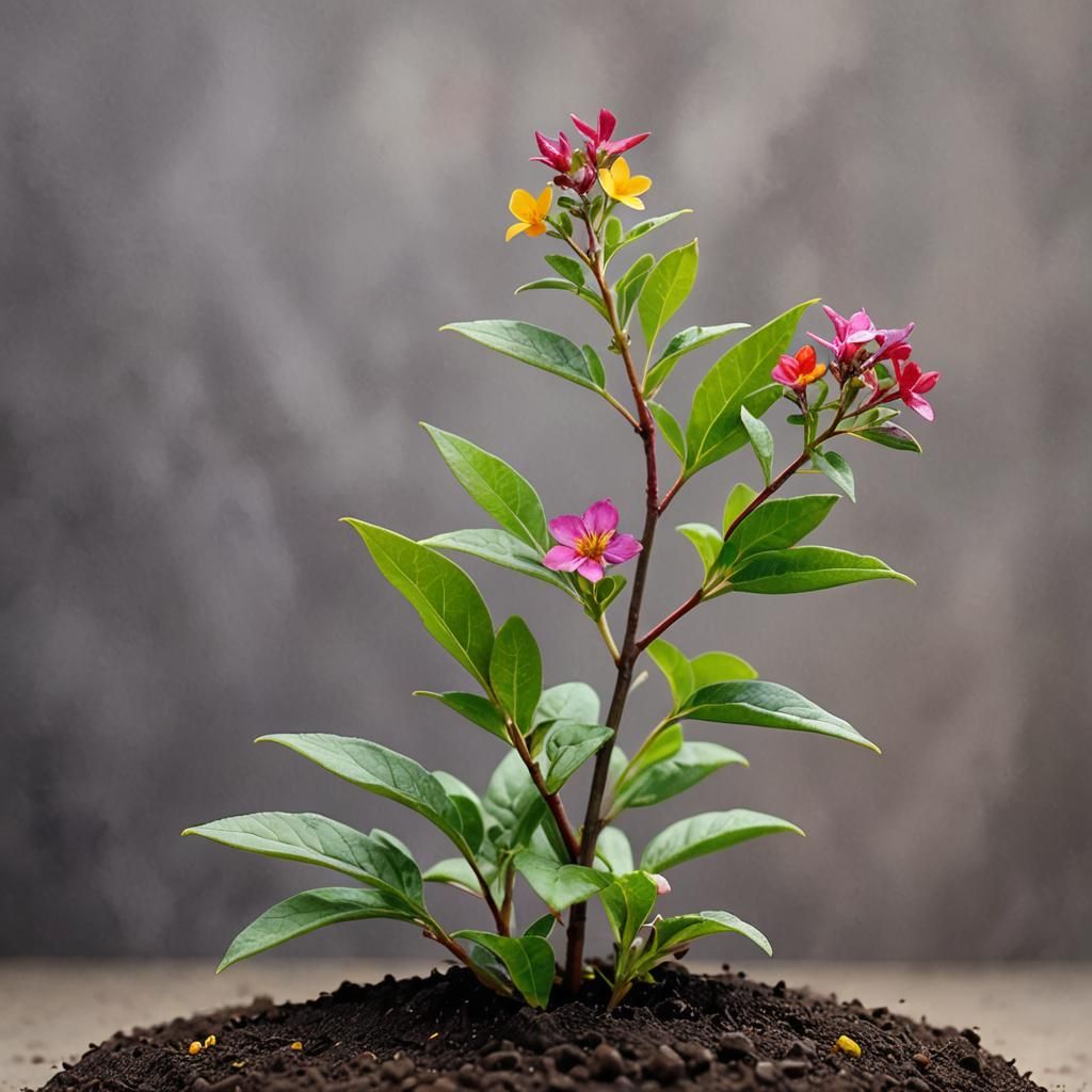 Watercolor Bush with Colorful Flowers