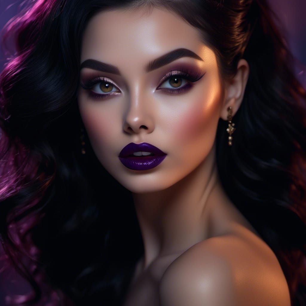 Glamorous Close-Up Portrait with Purple Lips