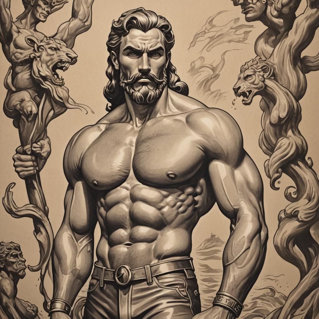 Poseidon as Tom of Finland Illustration