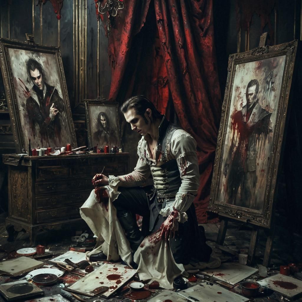 Vampire Artist in Dark Fantasy Studio