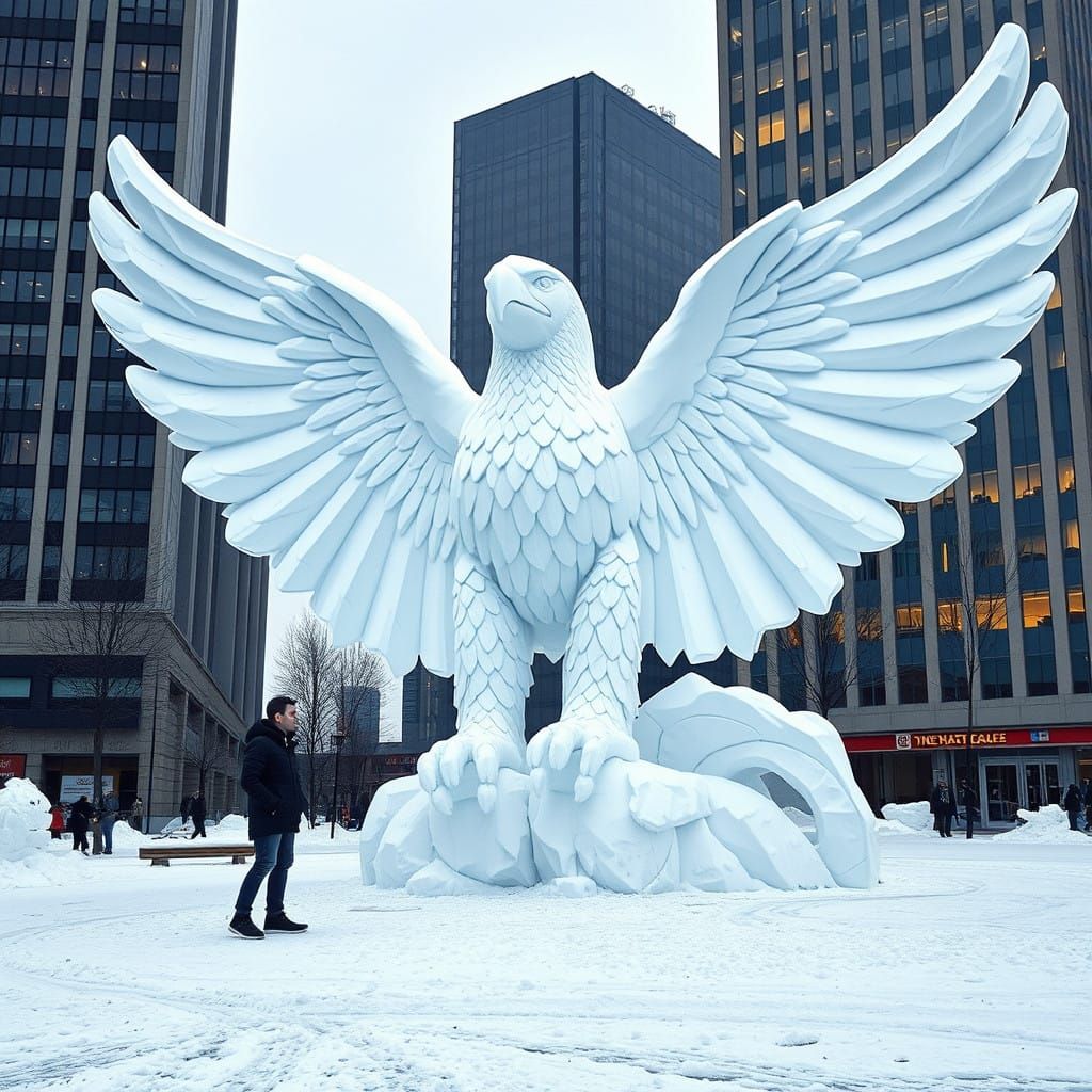 Stunning Winter Eagle Sculpture in Downtown Winnipeg