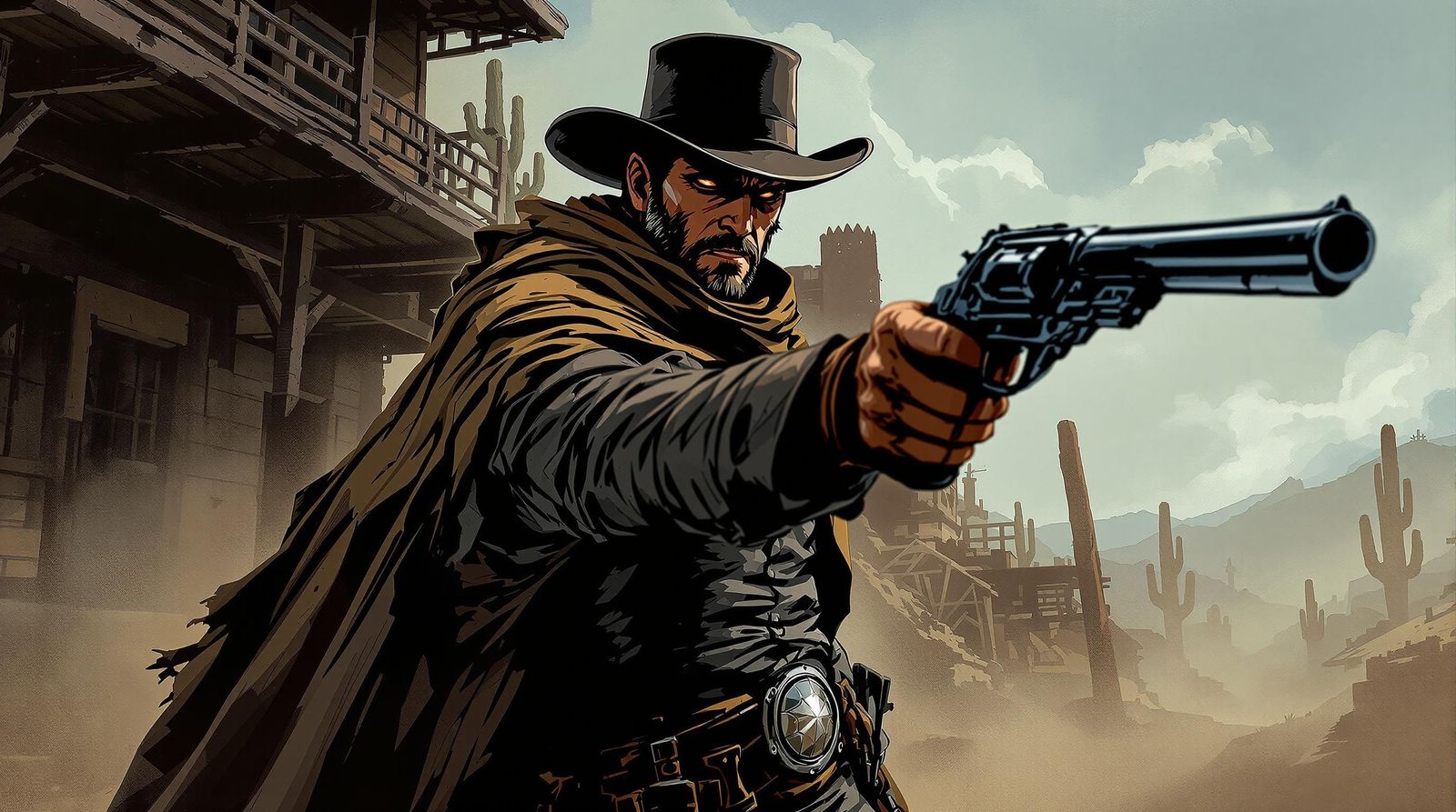 Determined Gunslinger in Far West Landscape