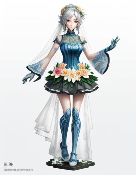 Floral Engraved Bride Character in Vivid Colors