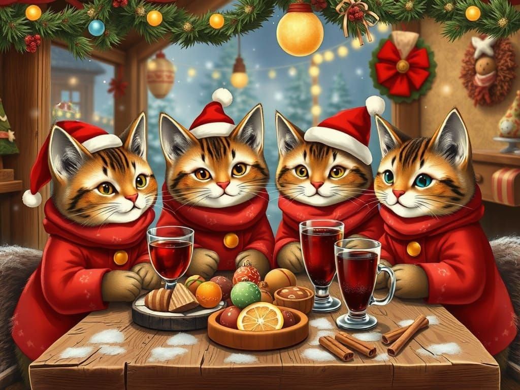 Winter Wonderland Christmas Market Scene with Nougat and Mul...