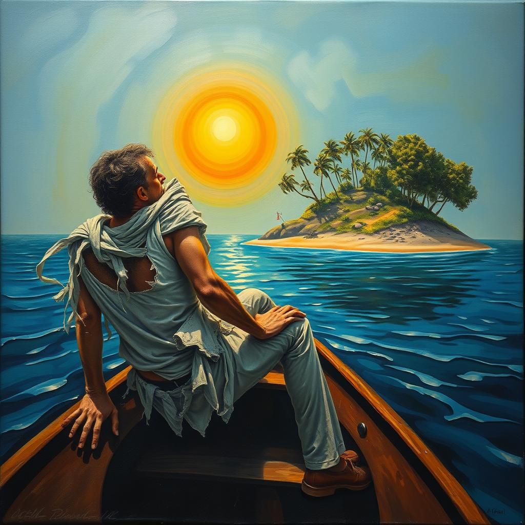 Surreal Island Arrival: Salvador Dali-Style Oil Painting