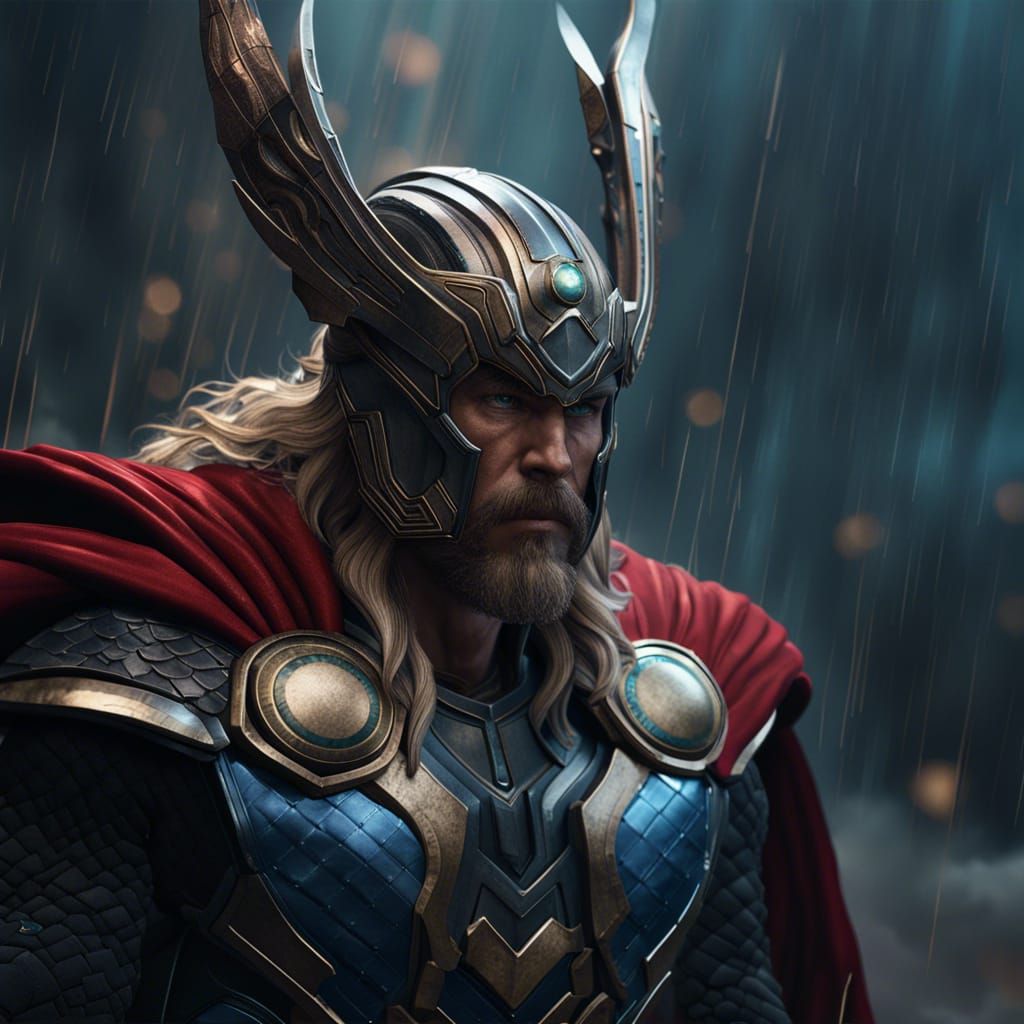 Detailed Matte Painting of Thor in Unreal Engine Style