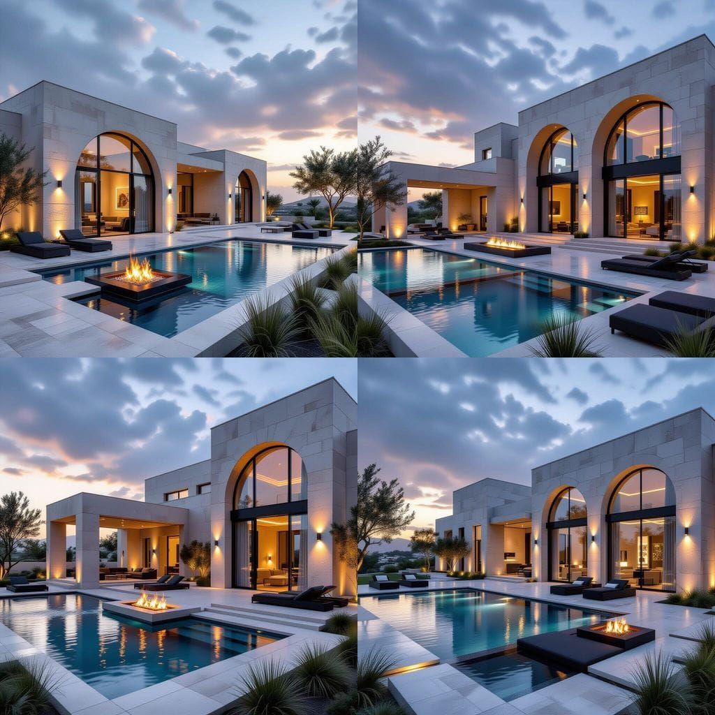 Luxury Villa in Summer Rainstorm at Sunset