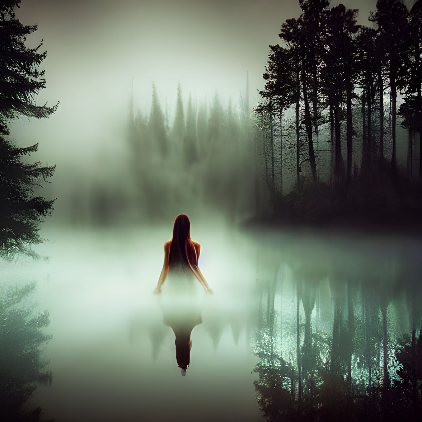 Enchanting Elven Women in Fog-Filled Lake