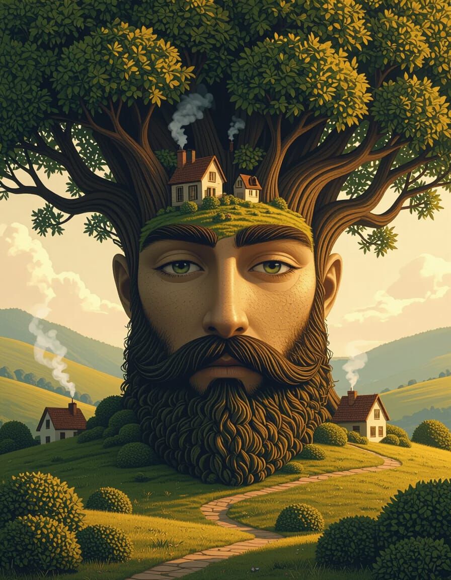 An intricate optical illusion artwork that forms the face of an old man. #5