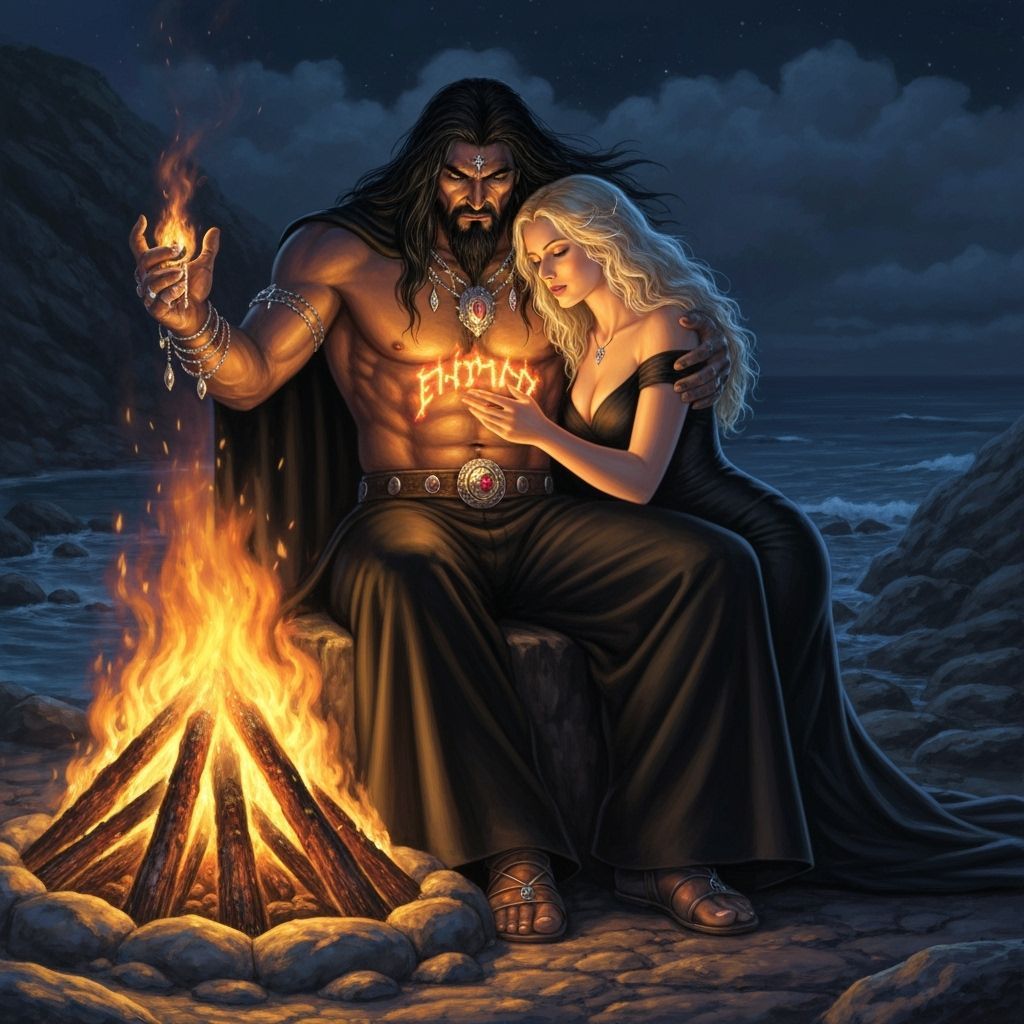 Dark Wizard by Bonfire, Fantasy Art