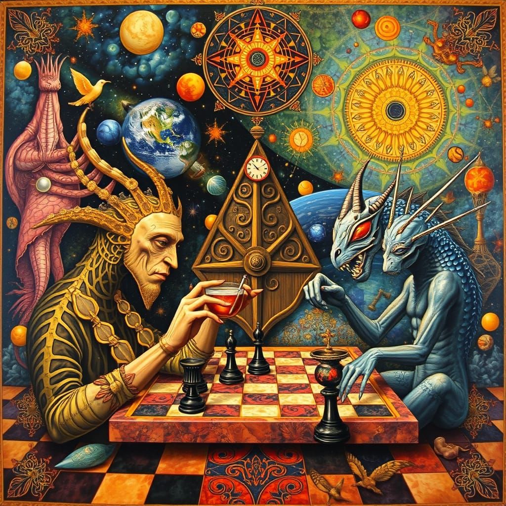 Psychedelic Chess Utopia in Sacred Geometry Style