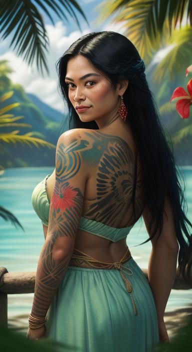 Polynesian Beauty with Tattoos in Gauguin Style