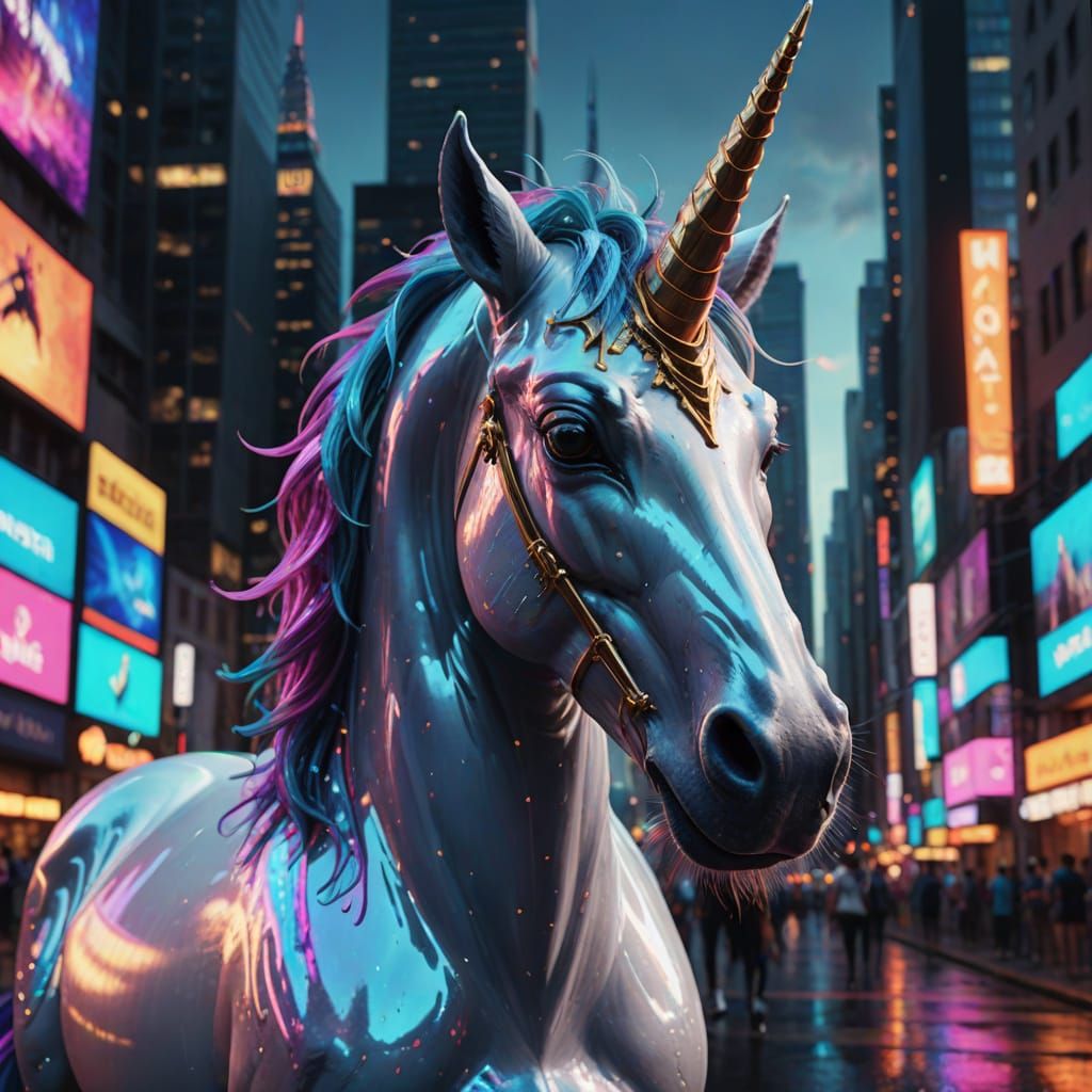 Hyper Realistic Unicorn in a Neon Cityscape