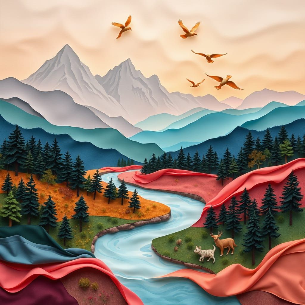 Dreamlike Landscape Collage in Soft, Gradient Hues