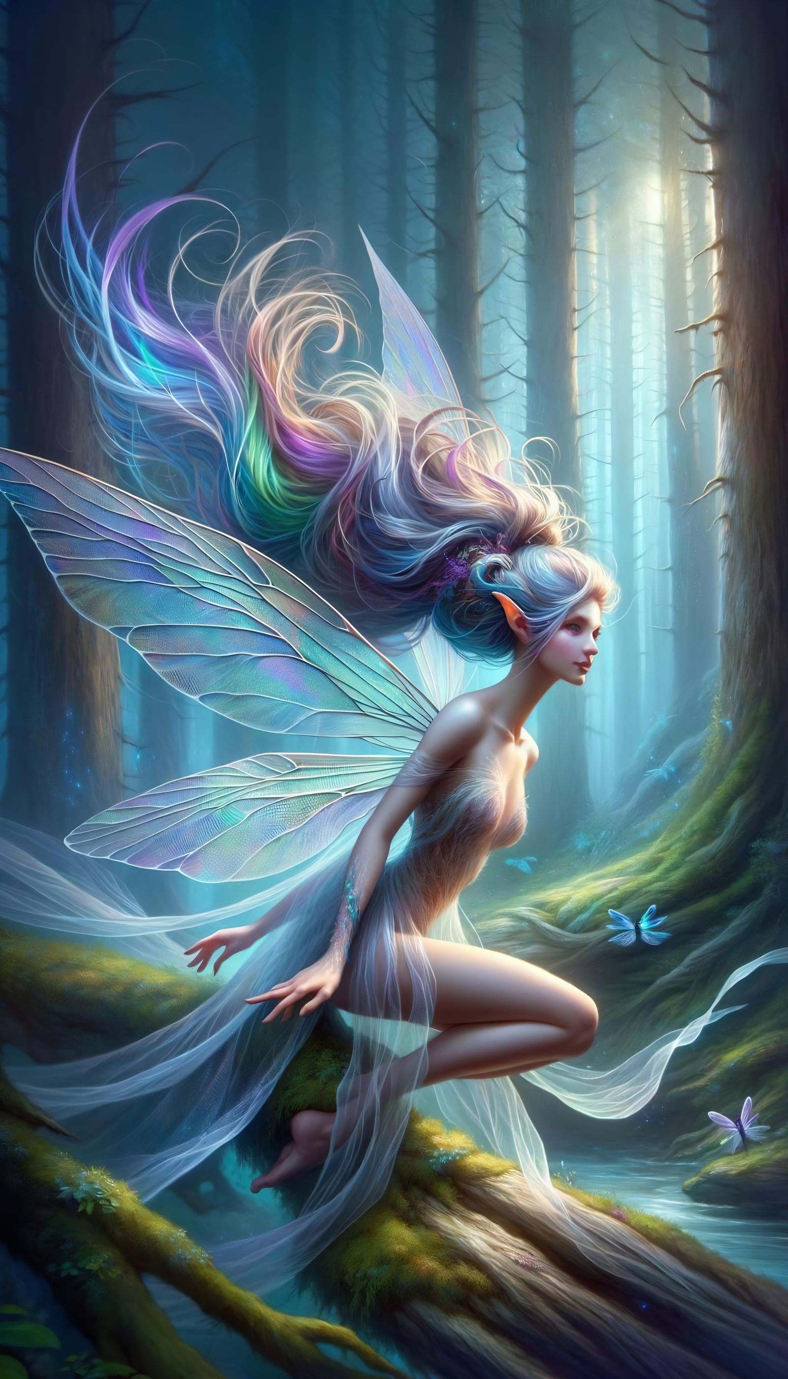 Ethereal Sylph with Dragonfly Wings in Forest