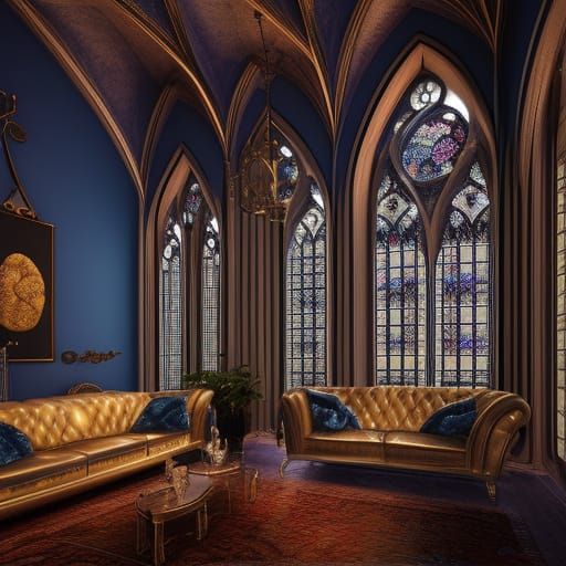 Gothic Living Room with Velvet Sofa in Unreal Engine