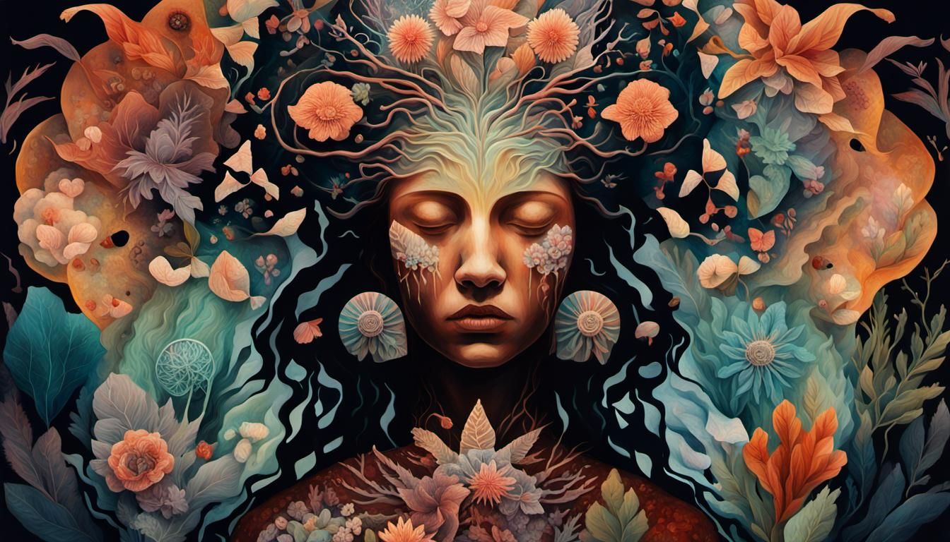 Abstract Woman in Pain: Mixed Media Art