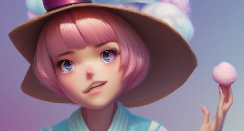 Cotton Candy Girl: Pixar-Style Digital Illustration