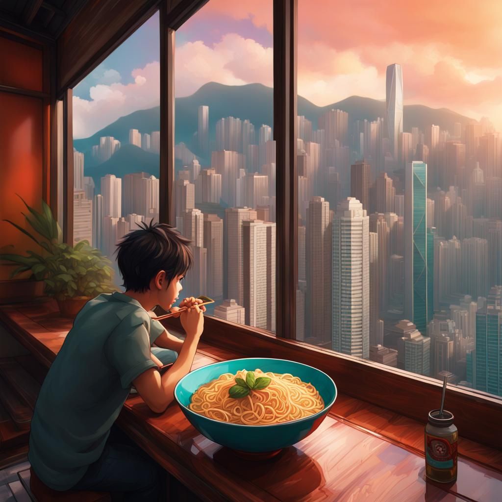 Hong Kong Rooftop Ramen: Art Nouveau Concept Art