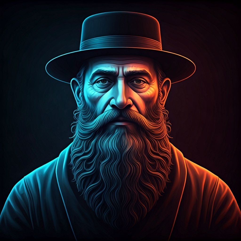 Neon Rabbi Paper Sculpture in Cyberpunk Style