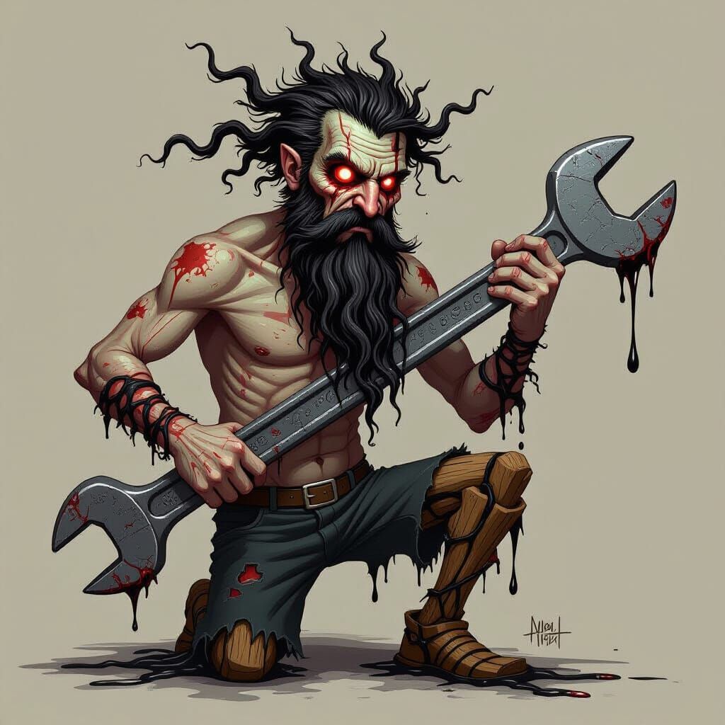 Distorted Figure Gripping Malevolent Wrench