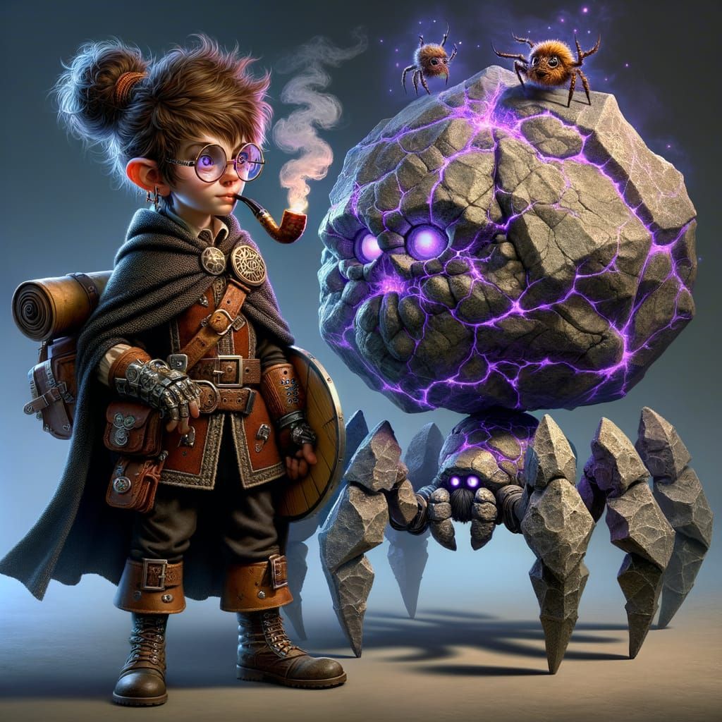Rock Gnome Rides Stone Golem Spider