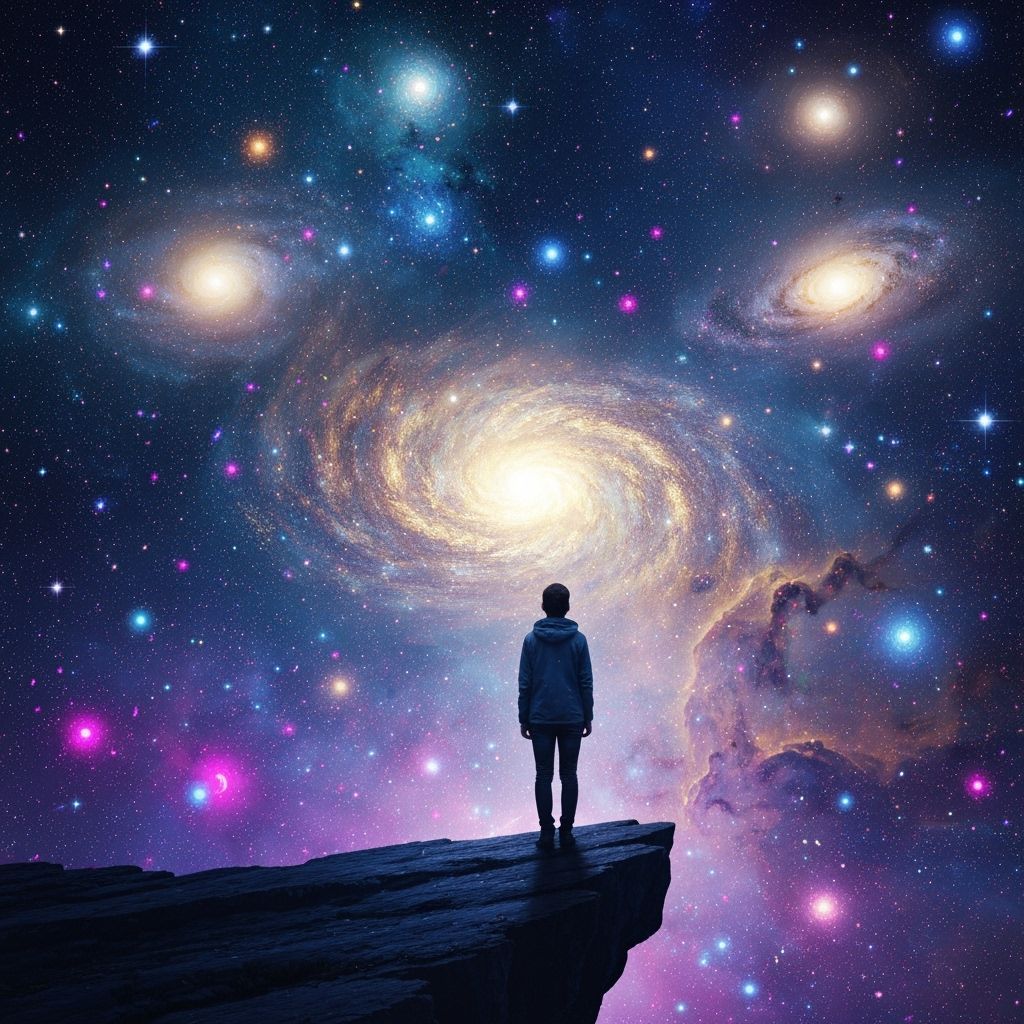 Cosmic Vista and Lone Figure in Surreal Style