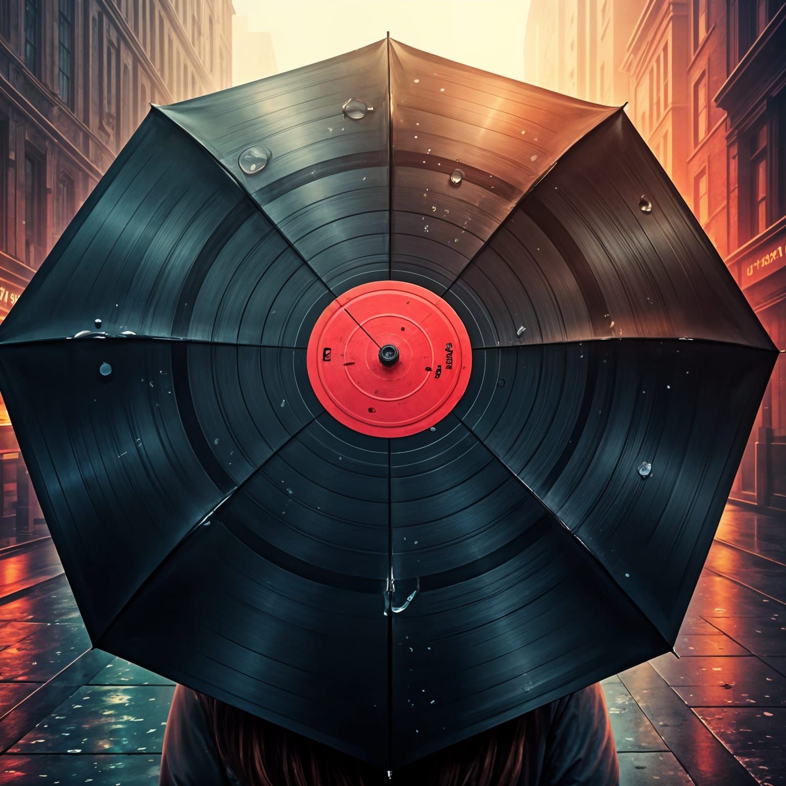 Soulful Singer Shines Under Rainy Umbrella in Vinyl Print St...