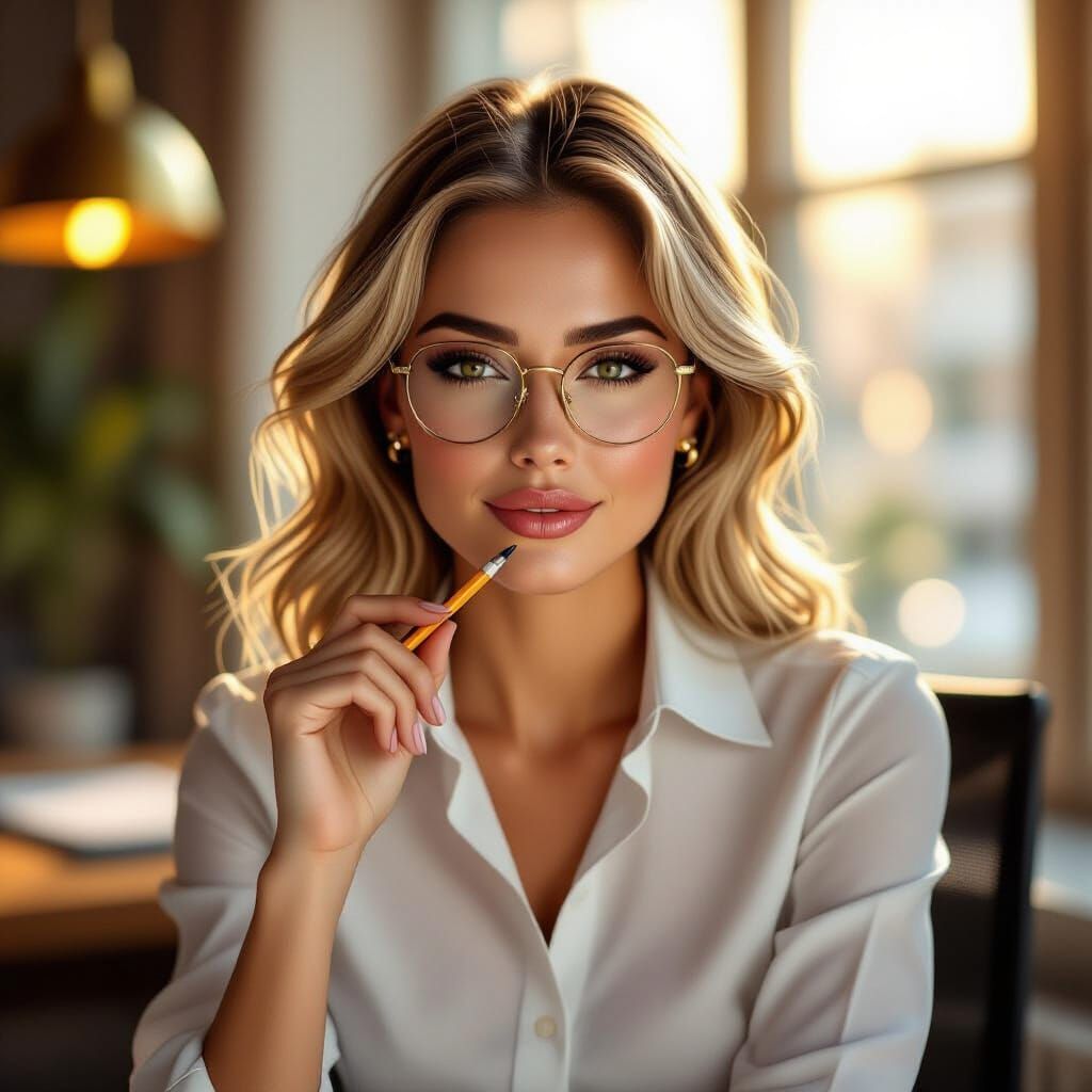 Professional Secretary Portrait in Hyper-Realism Style