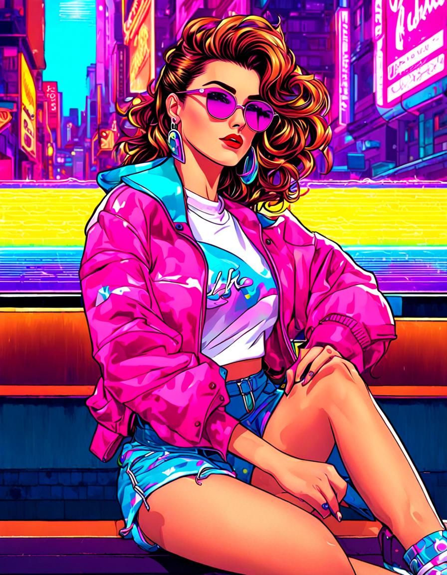 Vaporwave Inkpunk Portrait of Young Woman