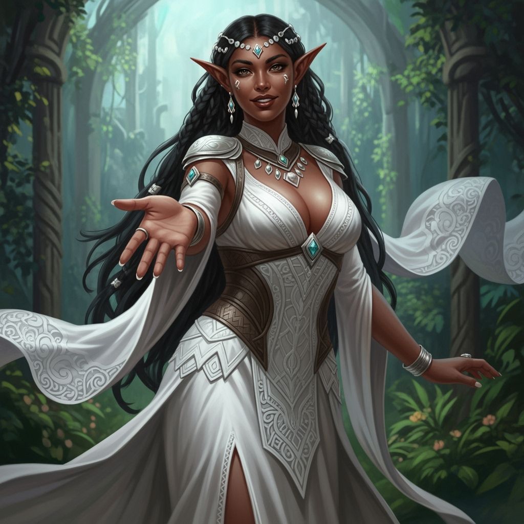 Beautiful High Elf in White Gown: Fantasy Art