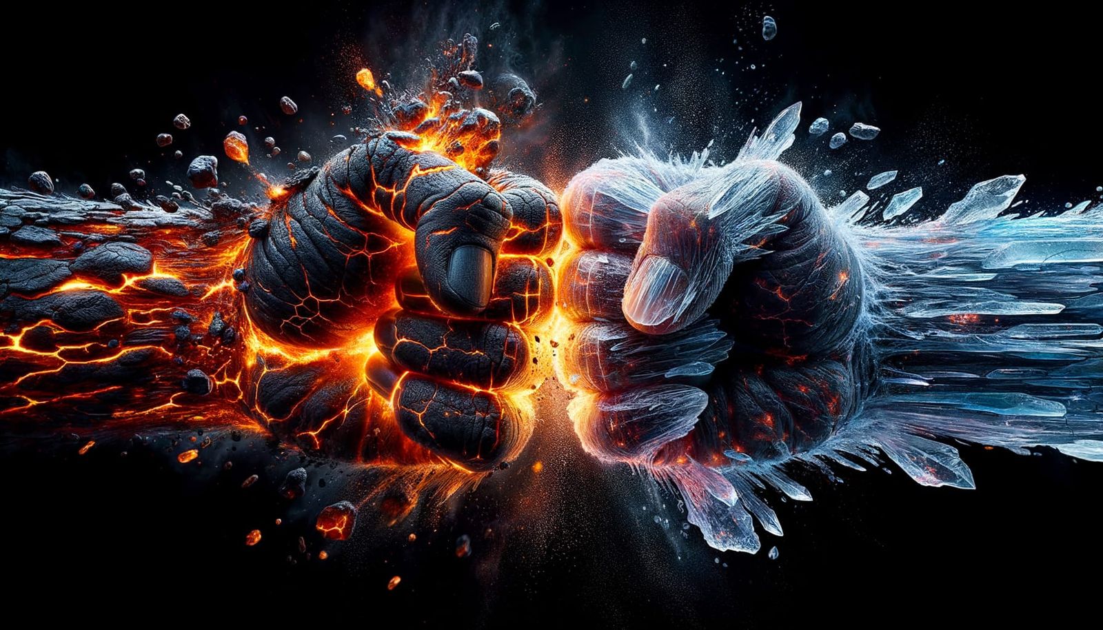 Clash of Fire and Ice: Hyperrealistic Fists Collide