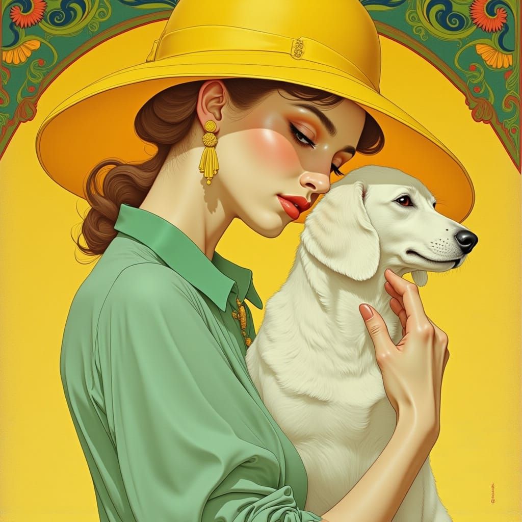 English Lady in Yellow Hat: Art Nouveau Style