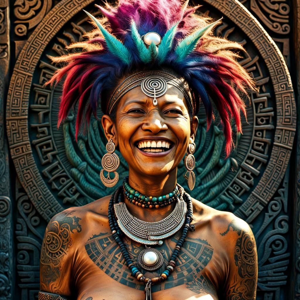 Smiling Mayan Voodoo Punker in Radium Colors