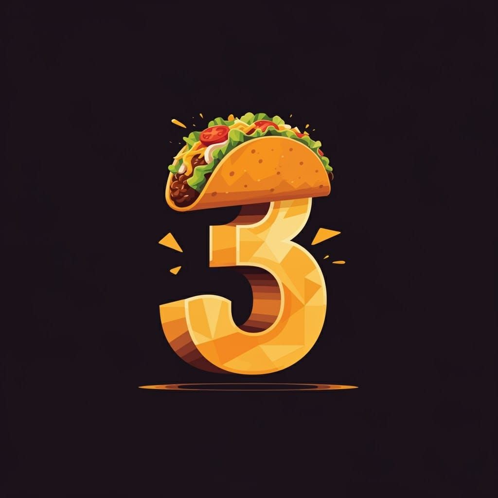 Taco Number Three Vector Logo in Pop Art Style