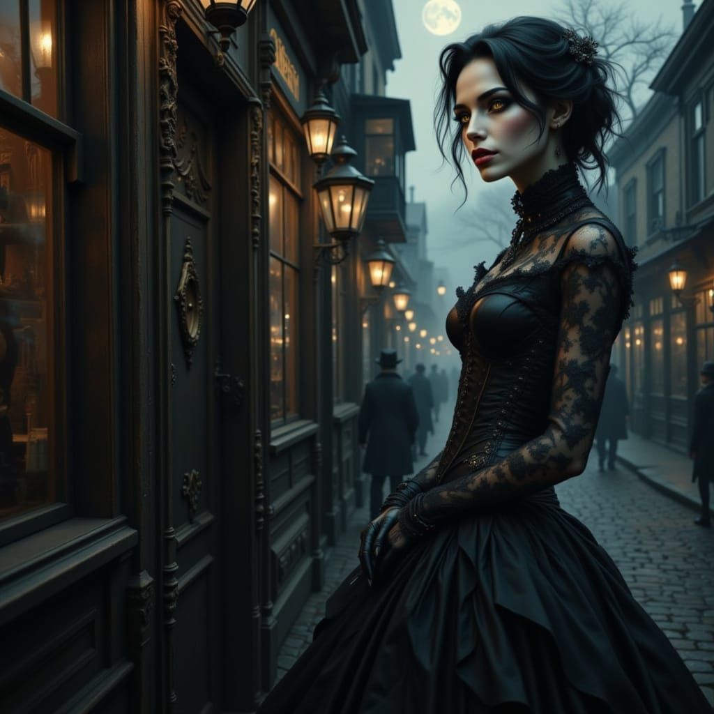 Steampunk Vampire Woman in Old West Saloon