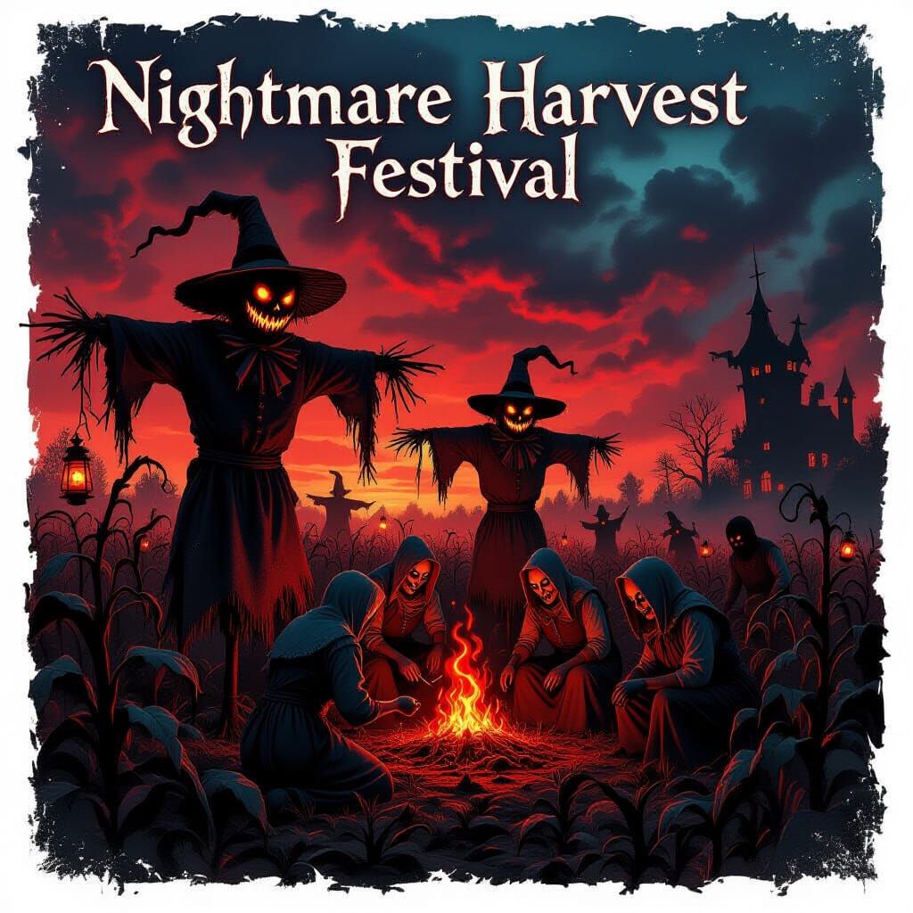 Nightmare Harvest Festival Under Stormy Sky