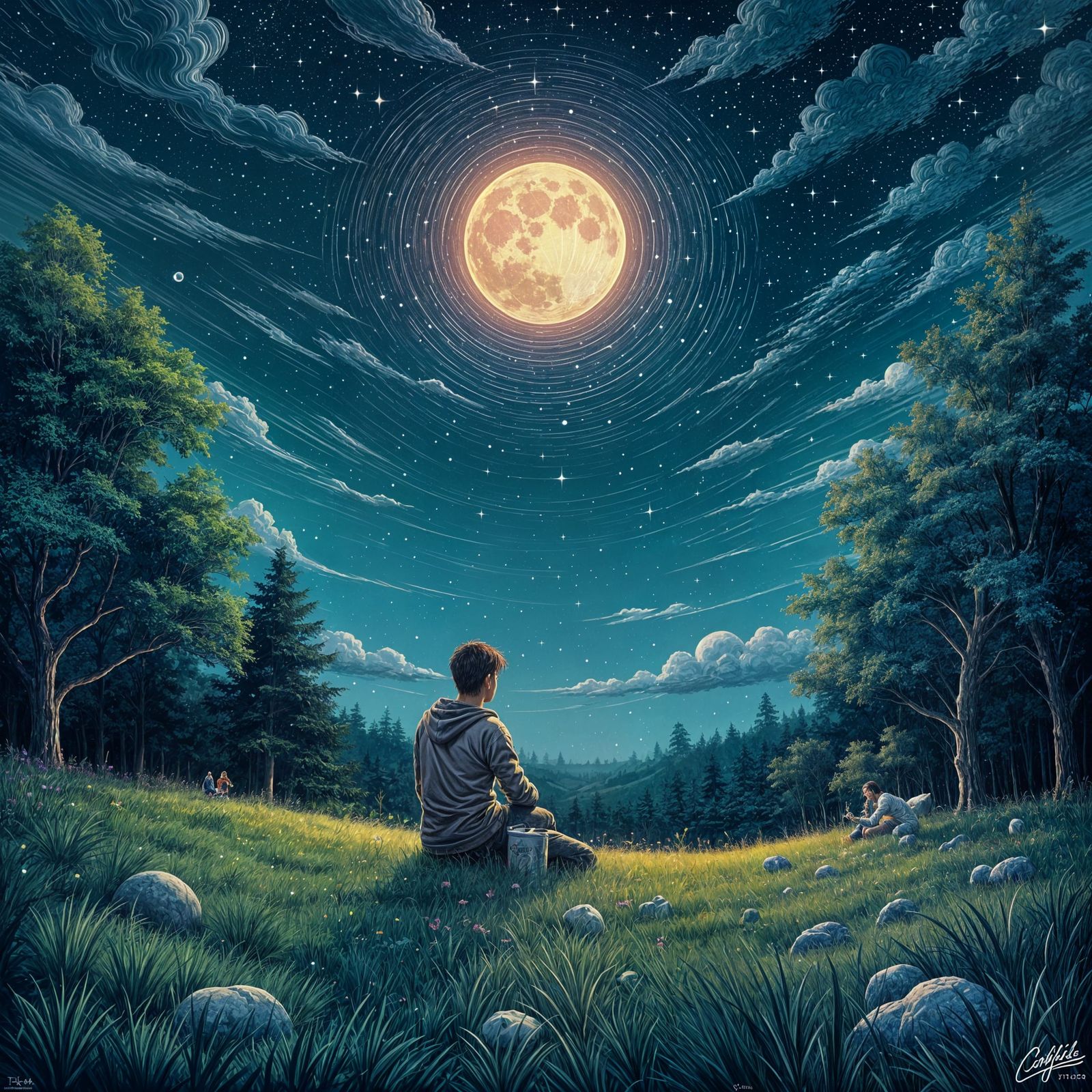 Pixel Art Night Sky Scene with Glowing Moon