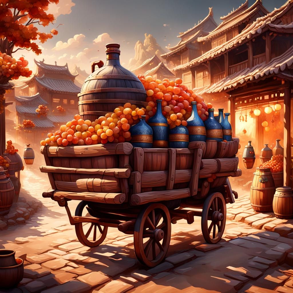 Chinese Market Scene: Wine Delivery in Fantasy Art