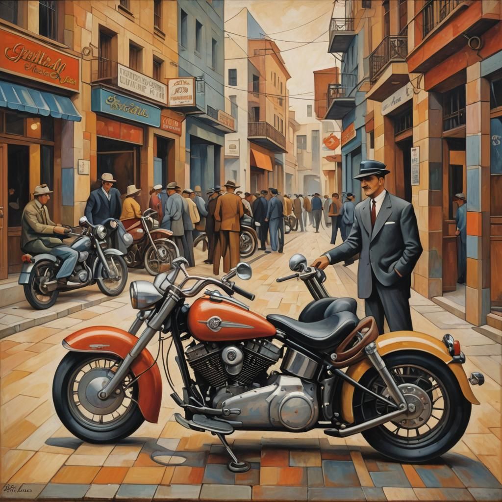 Cubist Harley Davidson Outside Saloon Bar