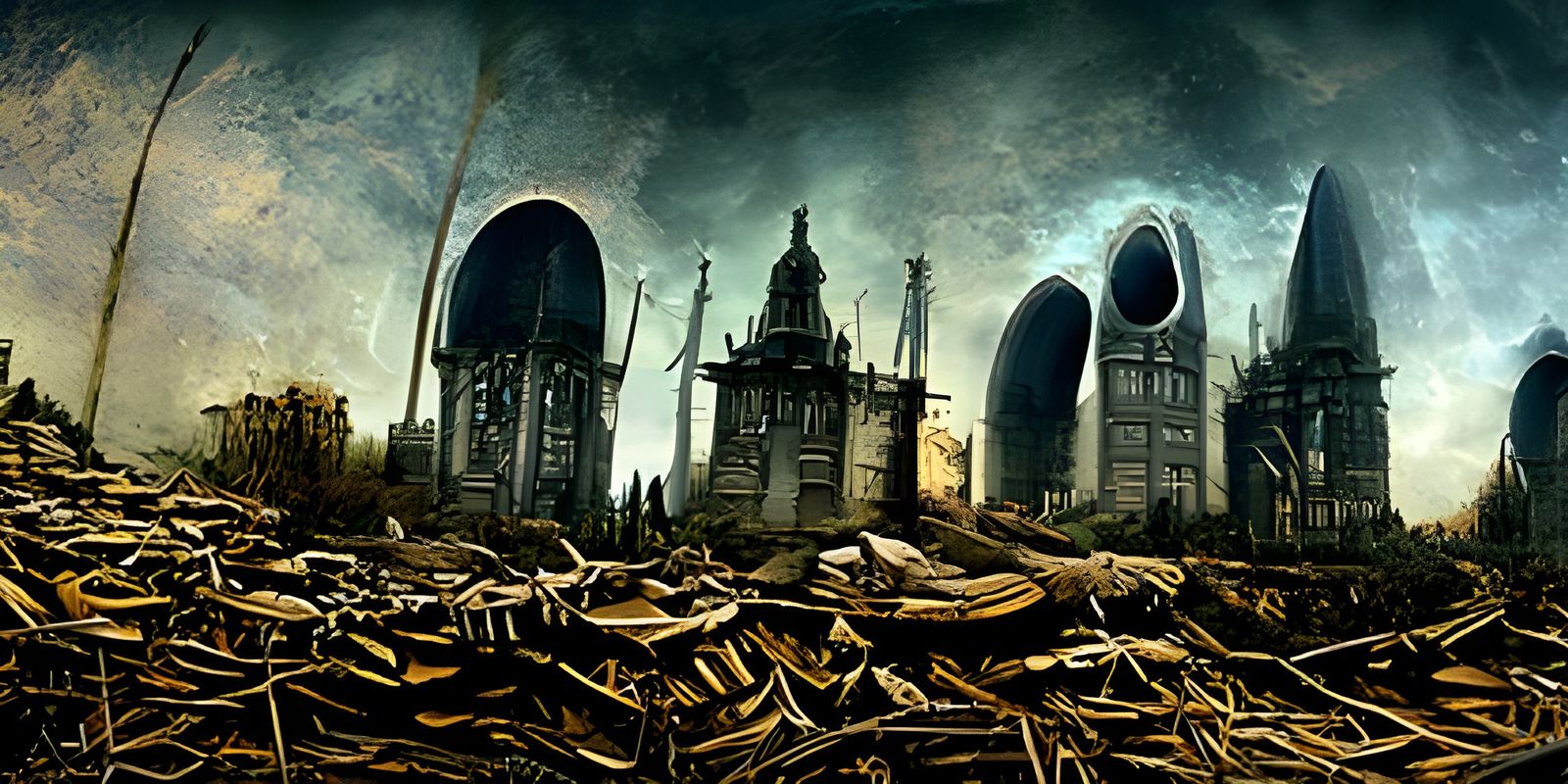 Apocalyptic City Ruins in Surrealist Style