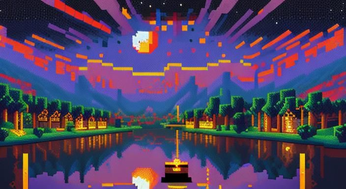 (8 bit pixel art illustration:1.5) Spectacular moon reflecti...