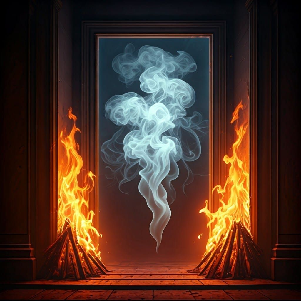 Ethereal Smoke Apparition in a Fiery Doorway