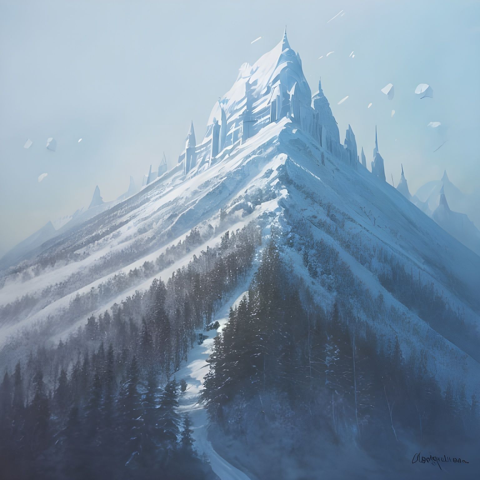 Impressionist Snowblind Scene in Gouache Style