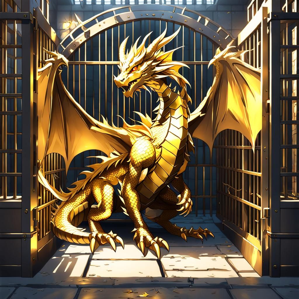 Golden Teen Dragon in Golden Jail: 3D Anime Art
