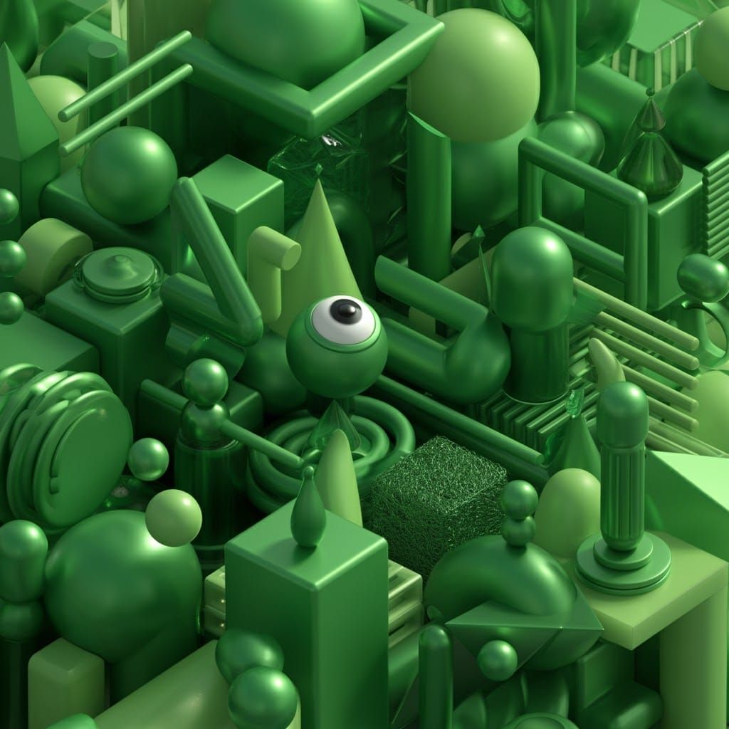 Abstract 3D Geometric Composition in Green